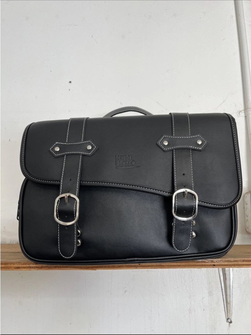 NWOT Black Leather Satchel Bag for Motorcycle